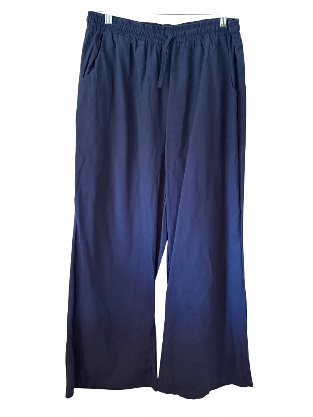Pantalon Navy Blue Wide Leg Casual Trousers Elastic Waist Drawstring 2XL NWT